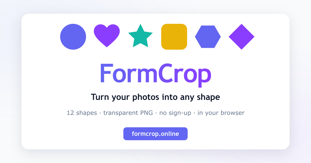 FormCrop — photo en forme de cercle, cœur, étoile, hexagone et plus